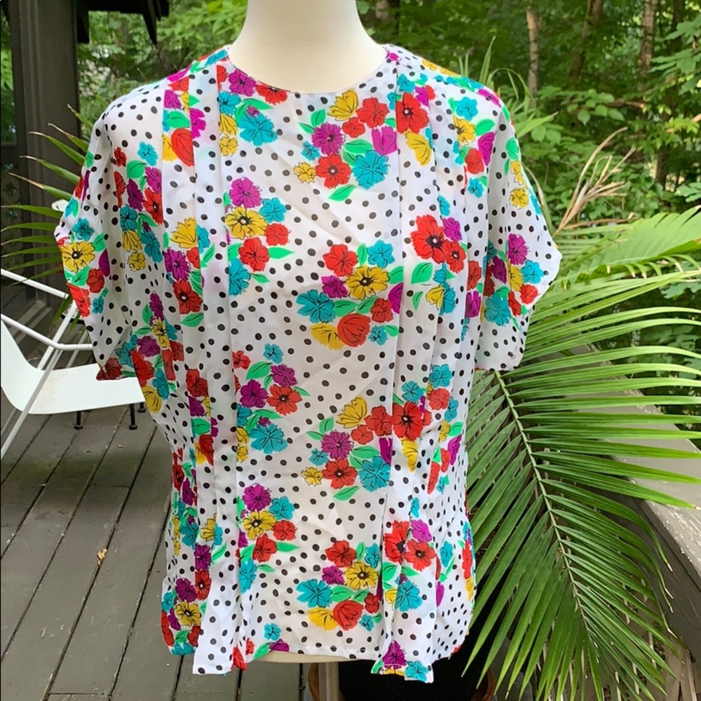Vintage Polka Dot and Floral Blouse